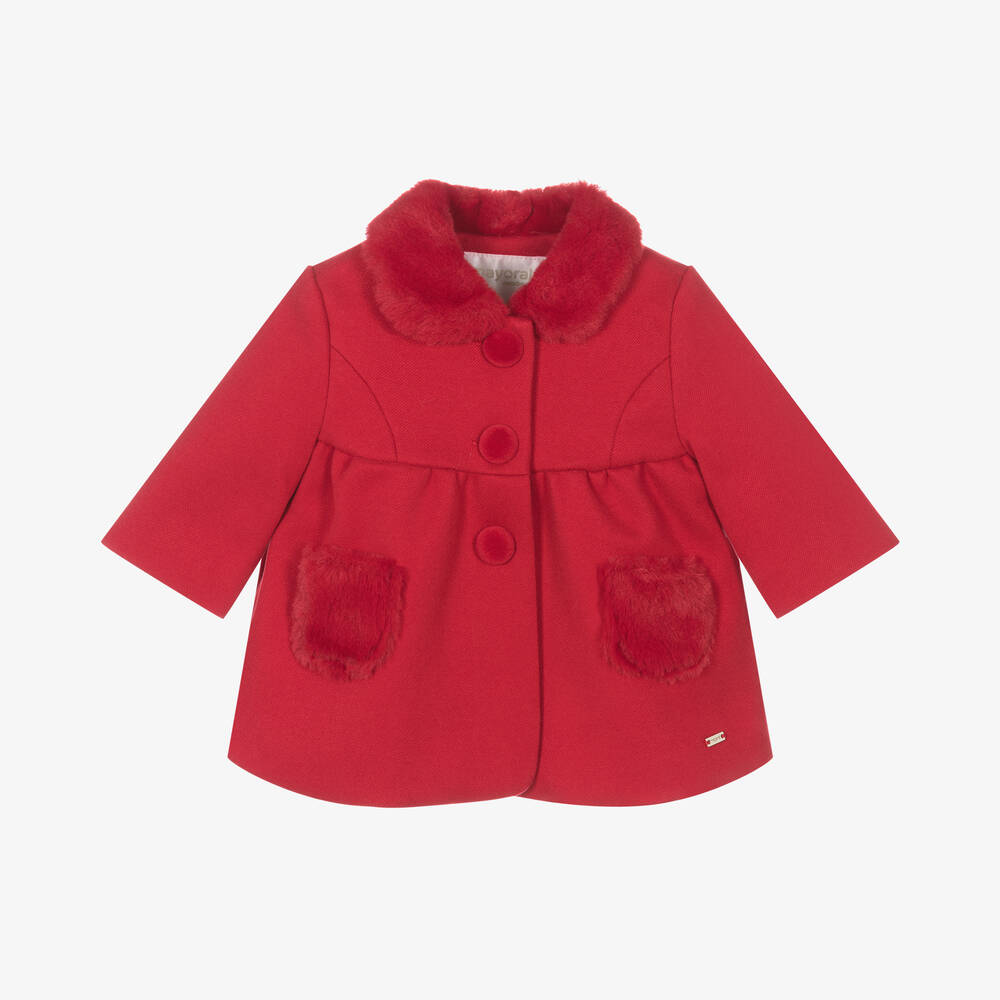 Mayoral Newborn - Baby Girls Red Traditional Coat  | Childrensalon