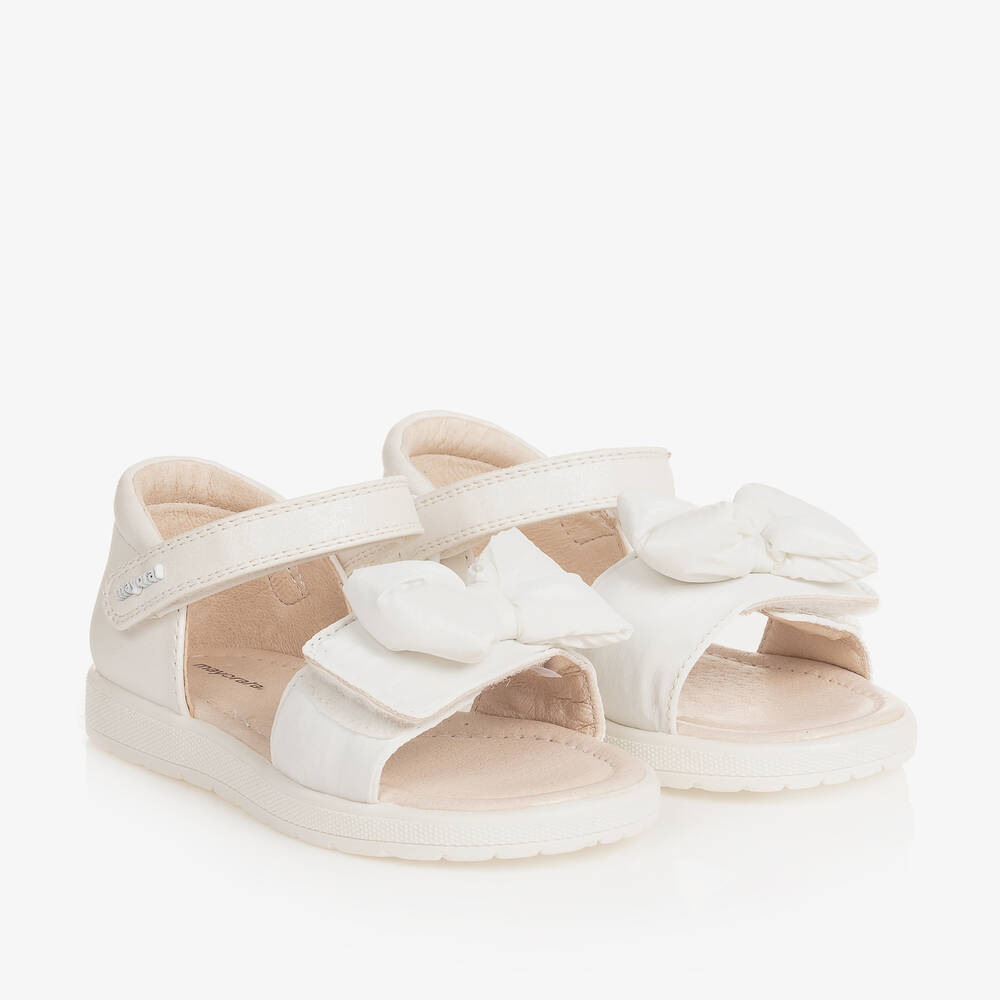 Mayoral - Baby Girls White Bow Velcro Sandals | Childrensalon