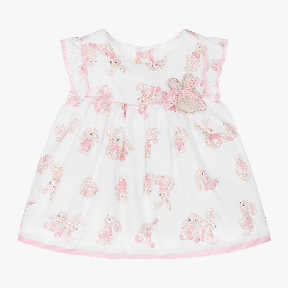 Mayoral - Baby Girls White Bunny Print Cotton Dress | Childrensalon