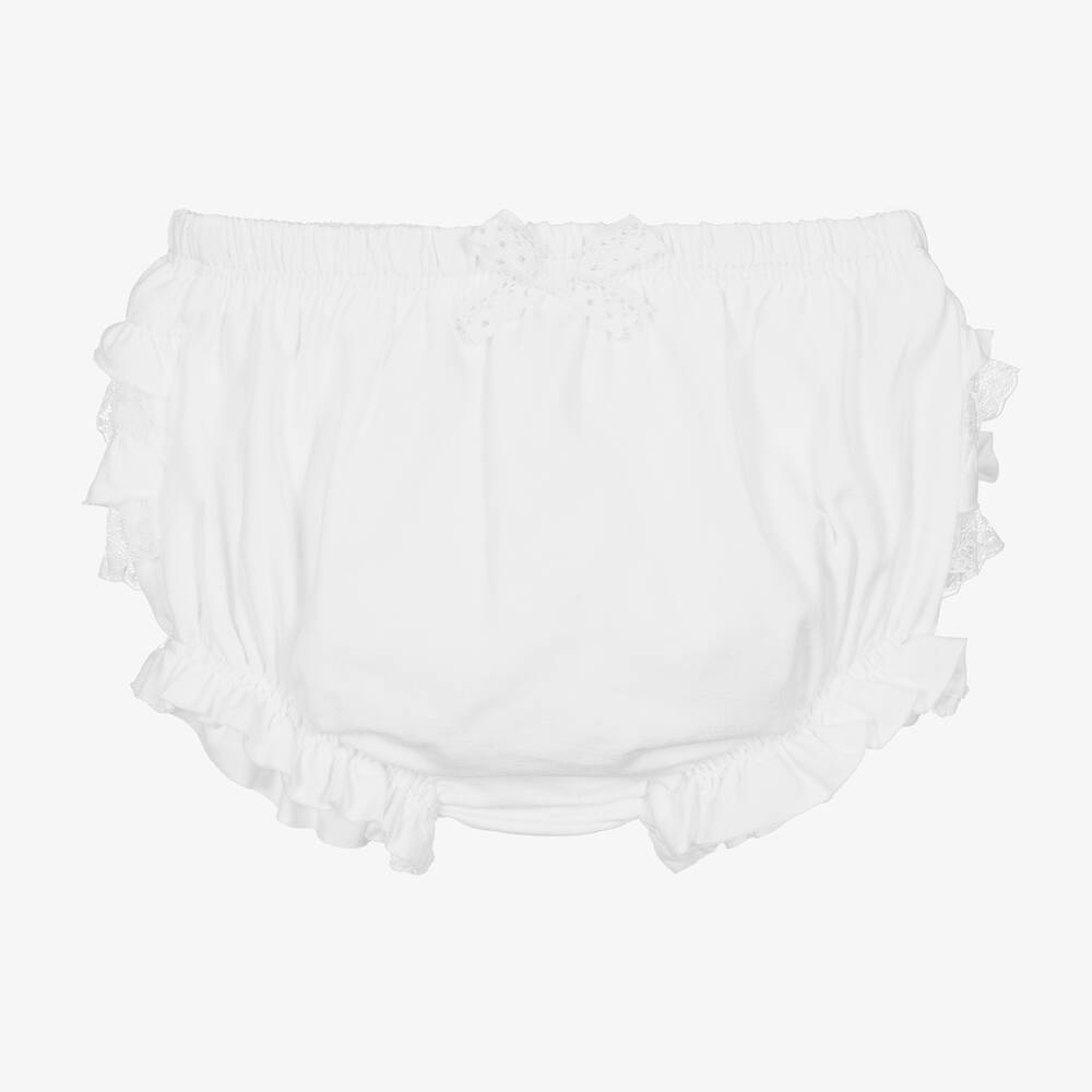 Mayoral Newborn Baby Girls White Cotton Frilly Trousers