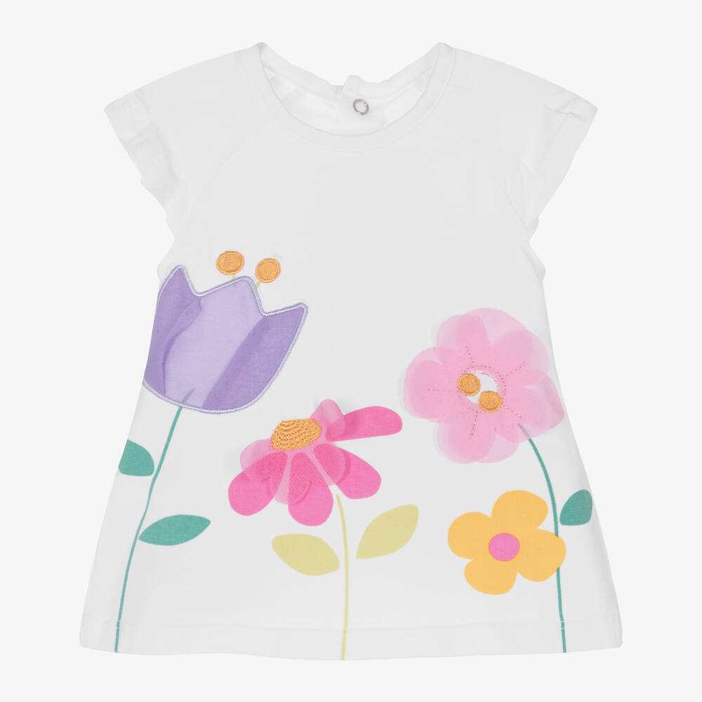 Mayoral - Baby Girls White Floral Cotton Dress | Childrensalon