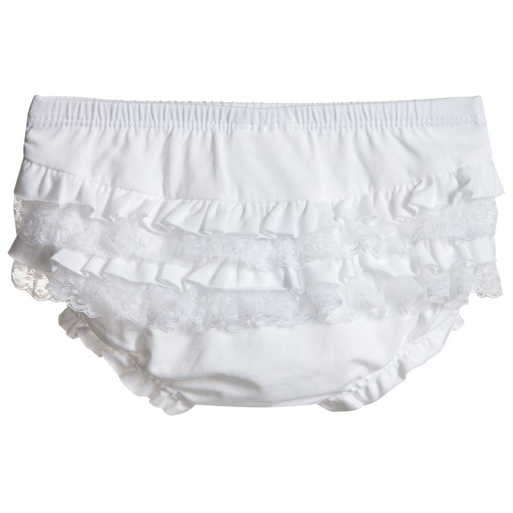 Mayoral Newborn - Baby Girls White Frilly Pants | Childrensalon