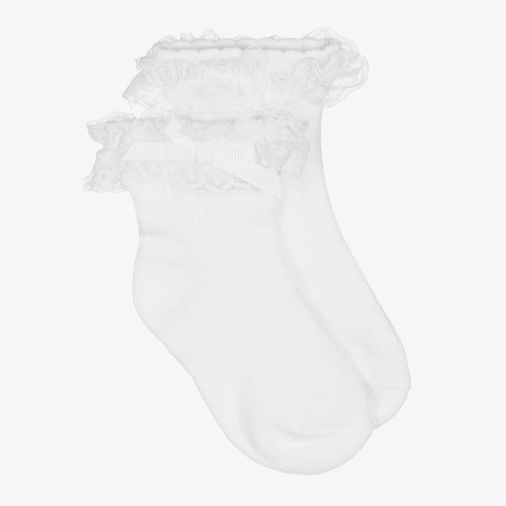 Mayoral - Baby Girls White Knitted Ruffle Socks | Childrensalon