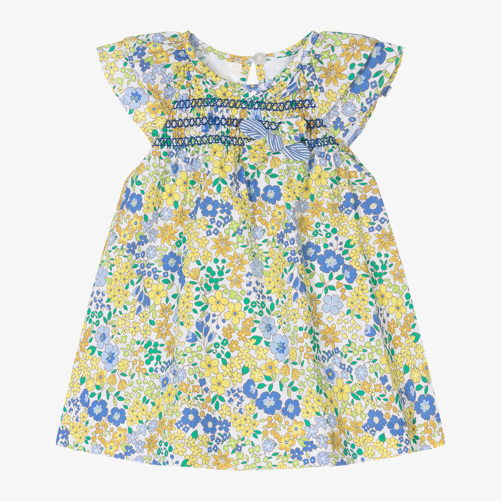 Mayoral - Baby Girls Yellow Cotton Floral Dress  | Childrensalon