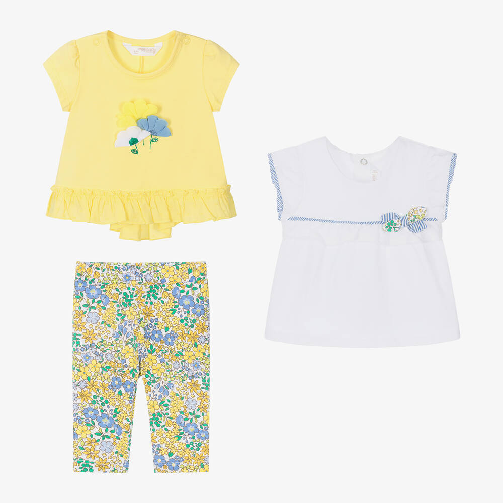 Mayoral - Baby Girls Yellow Floral Leggings Set | Childrensalon
