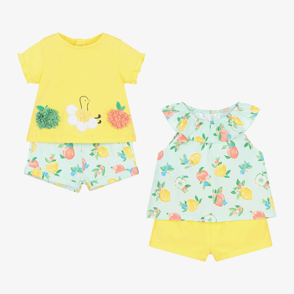 Mayoral - Baby Girls Yellow & Green Cotton Shorts Set | Childrensalon