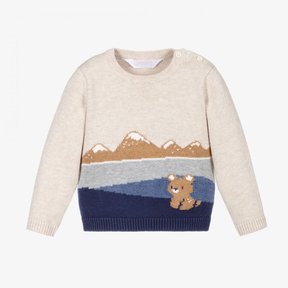 Mayoral Newborn - Beige Bear Wool Blend Sweater | Childrensalon