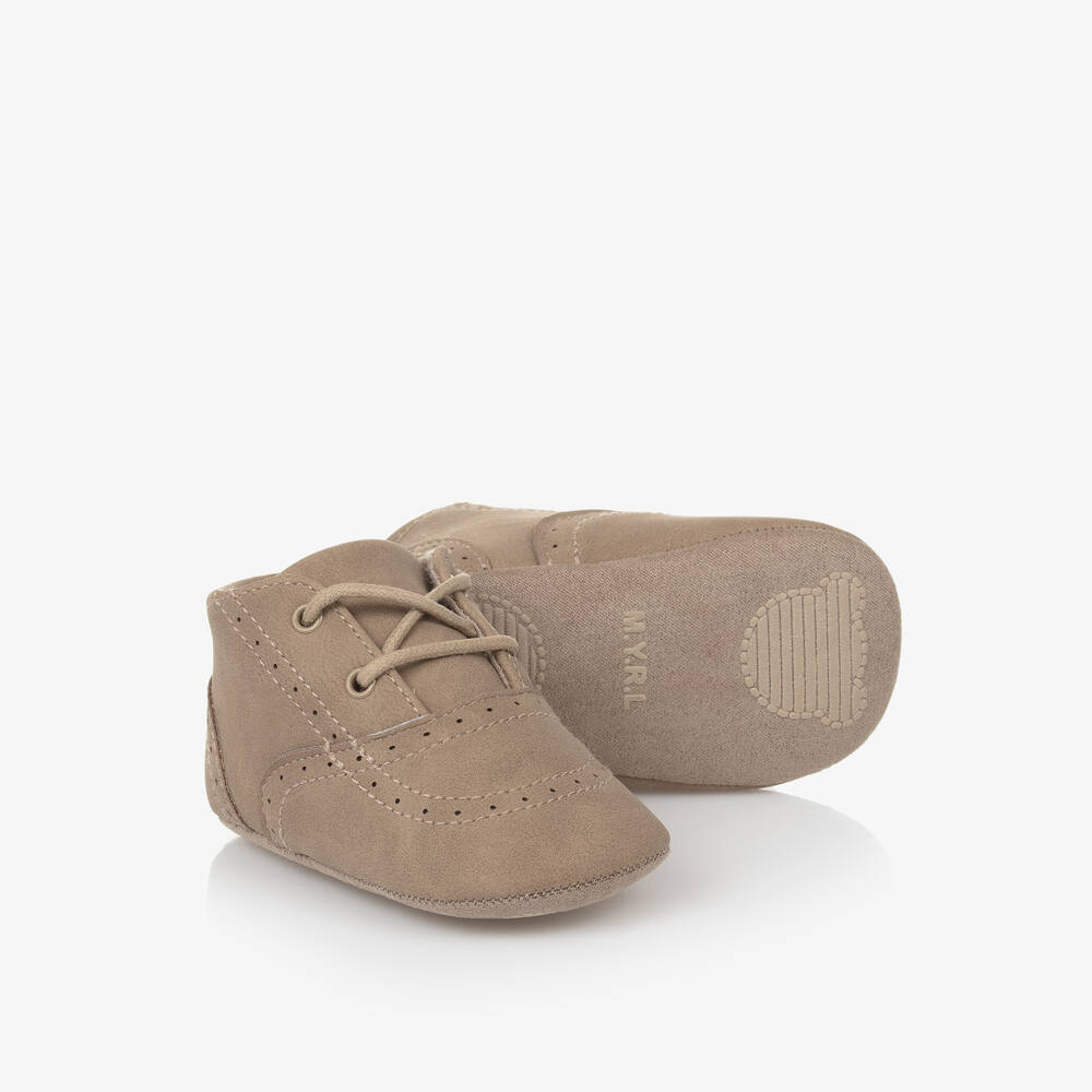 Mayoral Newborn - Beige Brogue Pre-Walker Shoes | Childrensalon