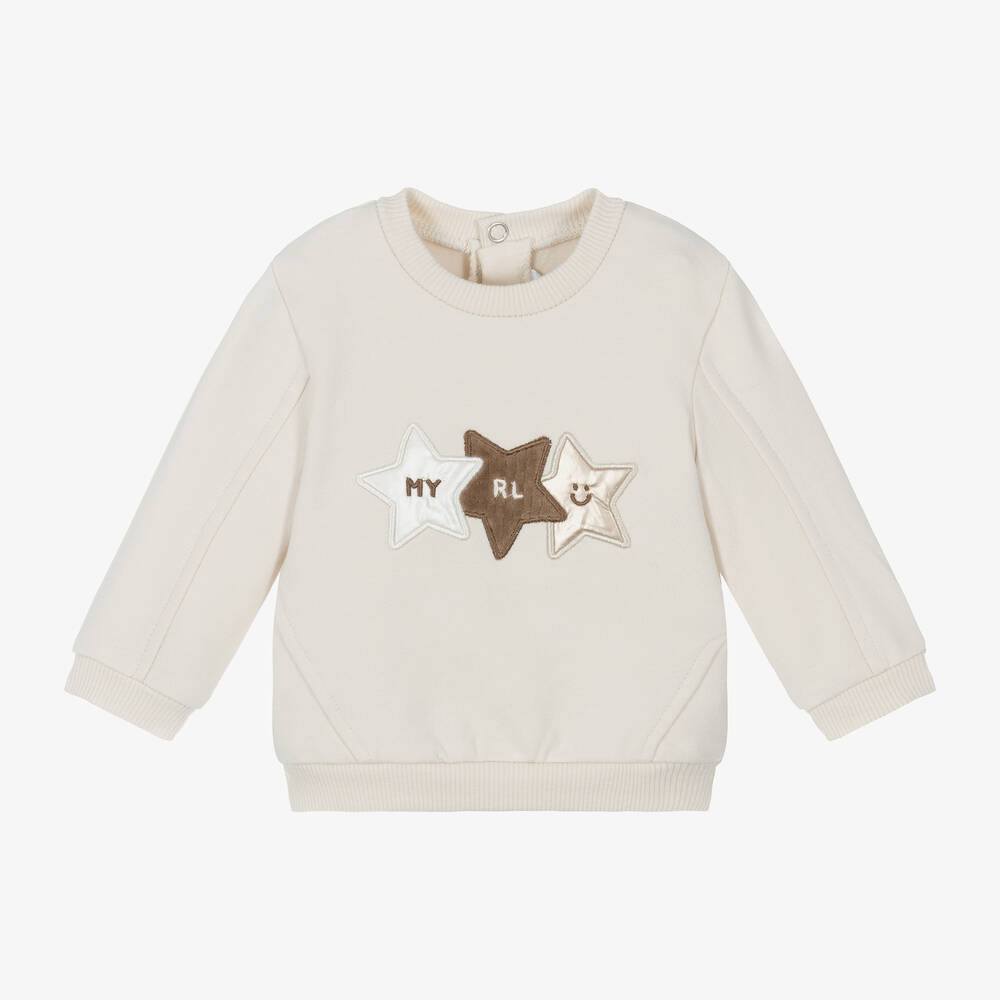 Mayoral Newborn - Beige Cotton Baby Sweatshirt | Childrensalon