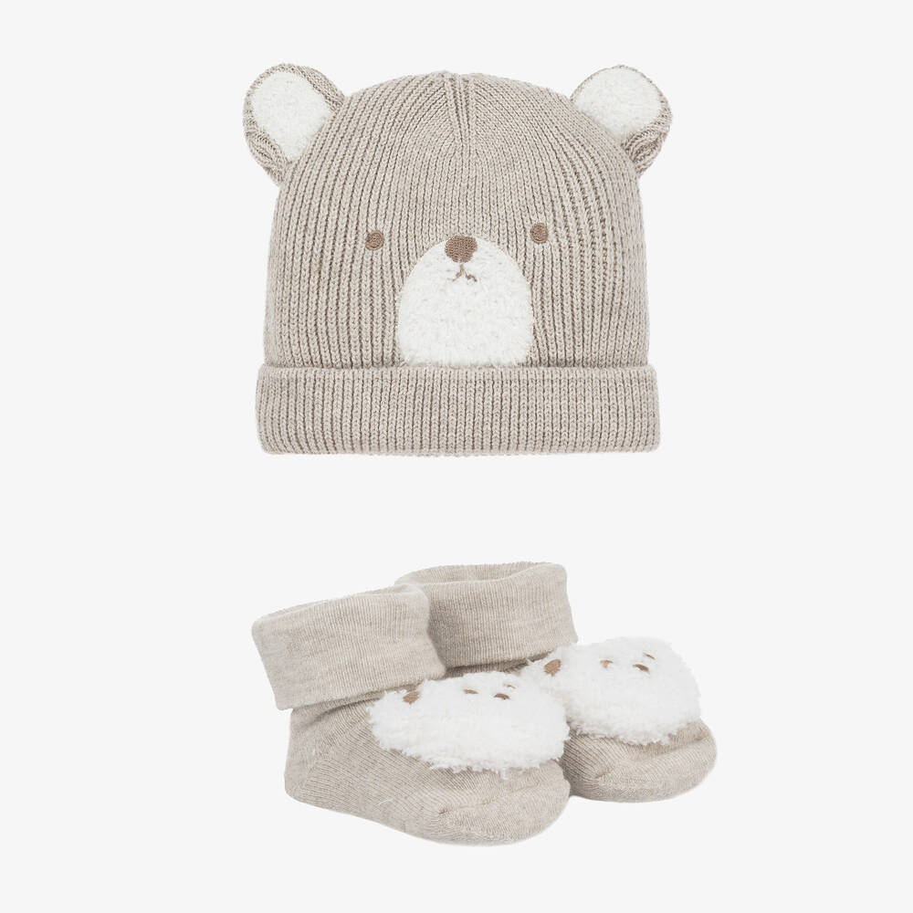 Mayoral Newborn - Beige Cotton Bear Baby Hat Set | Childrensalon