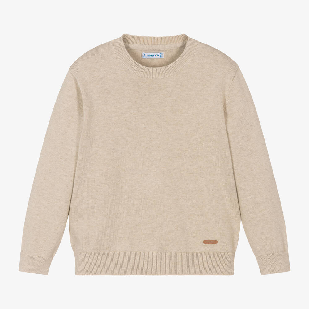 Mayoral - Beige Cotton Knitted Sweater | Childrensalon