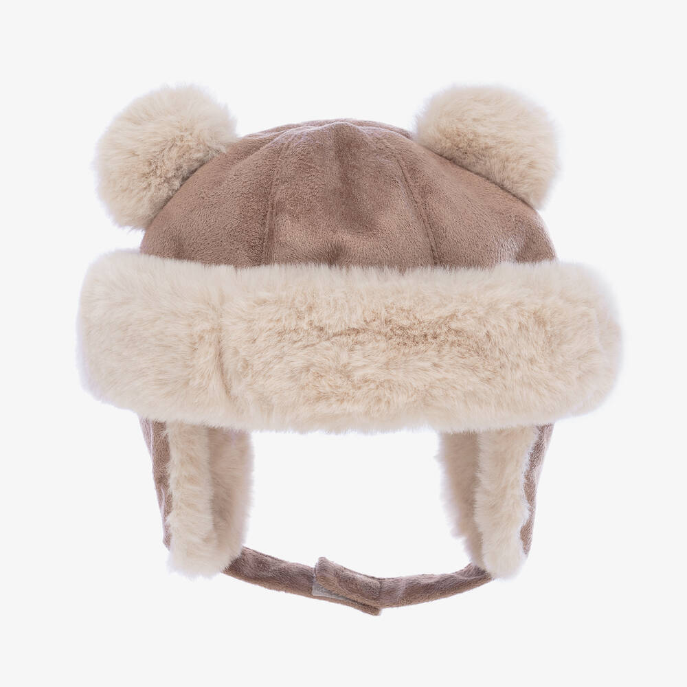 Mayoral Newborn - Beige Faux Suede & Fur Baby Hat | Childrensalon