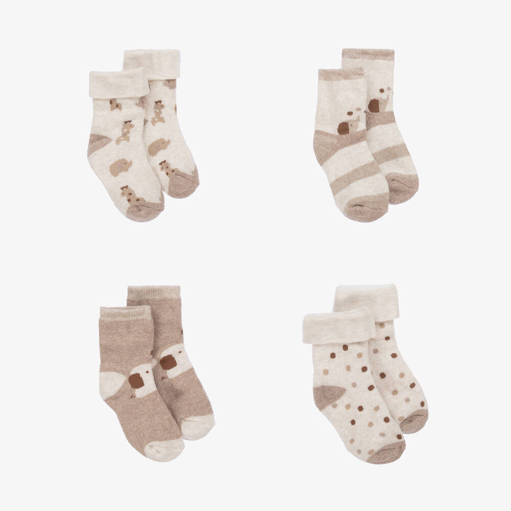 Mayoral Newborn - Beige Organic Cotton Baby Socks (4 Pack) | Childrensalon