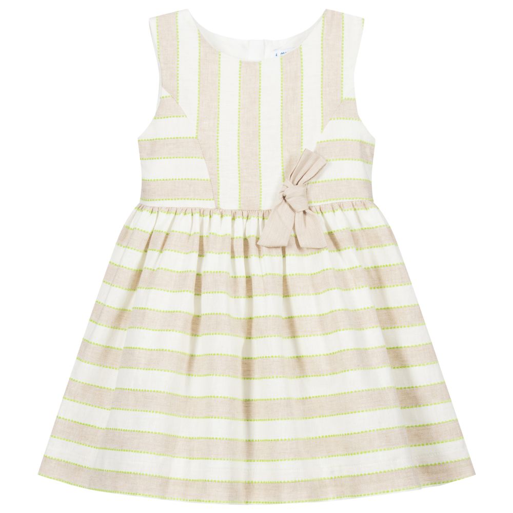Mayoral - Beige Striped Linen Dress | Childrensalon
