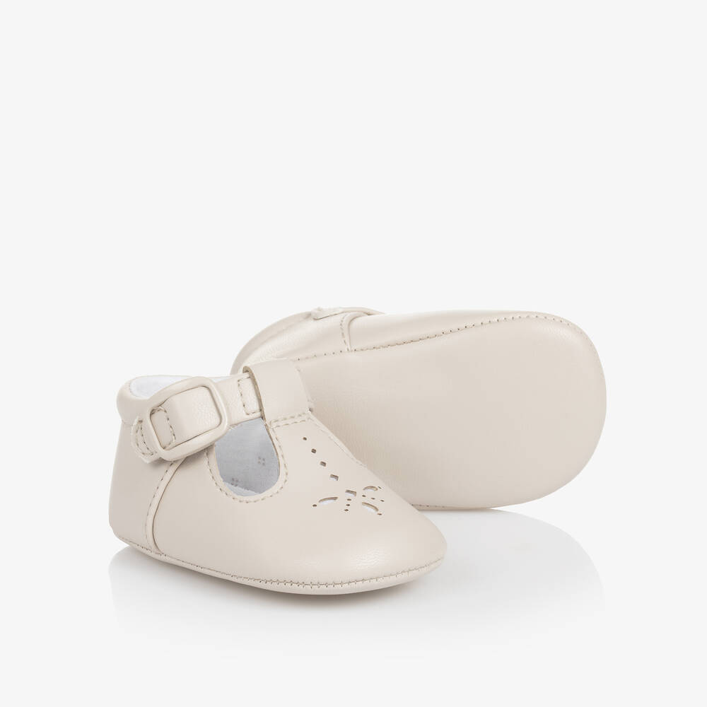 Mayoral Newborn - Beige T-Bar Baby Pre-Walker Shoes | Childrensalon