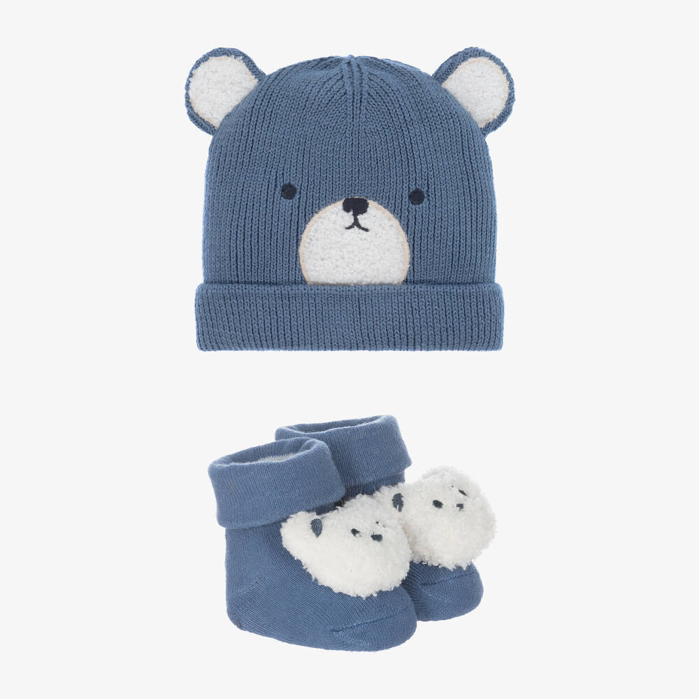 Mayoral Newborn - Blue Cotton Bear Baby Hat Set | Childrensalon