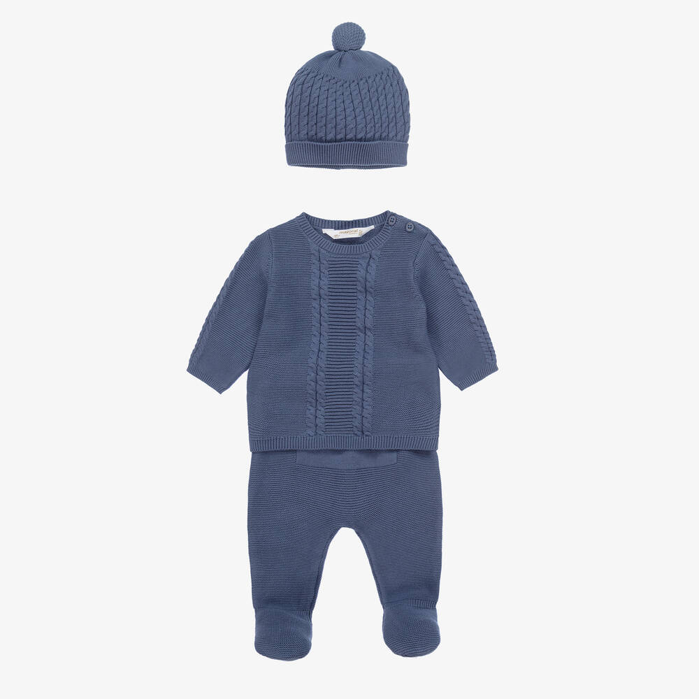 Mayoral - Blue Cotton Knit 2 Piece Babygrow Set | Childrensalon
