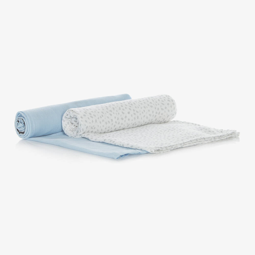 Mayoral - Blue Cotton Muslin Swaddles (2 Pack) | Childrensalon