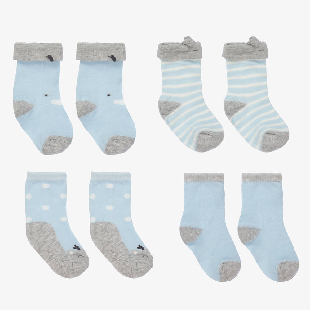 Mayoral Newborn - Blue & Grey Socks (4 Pack) | Childrensalon