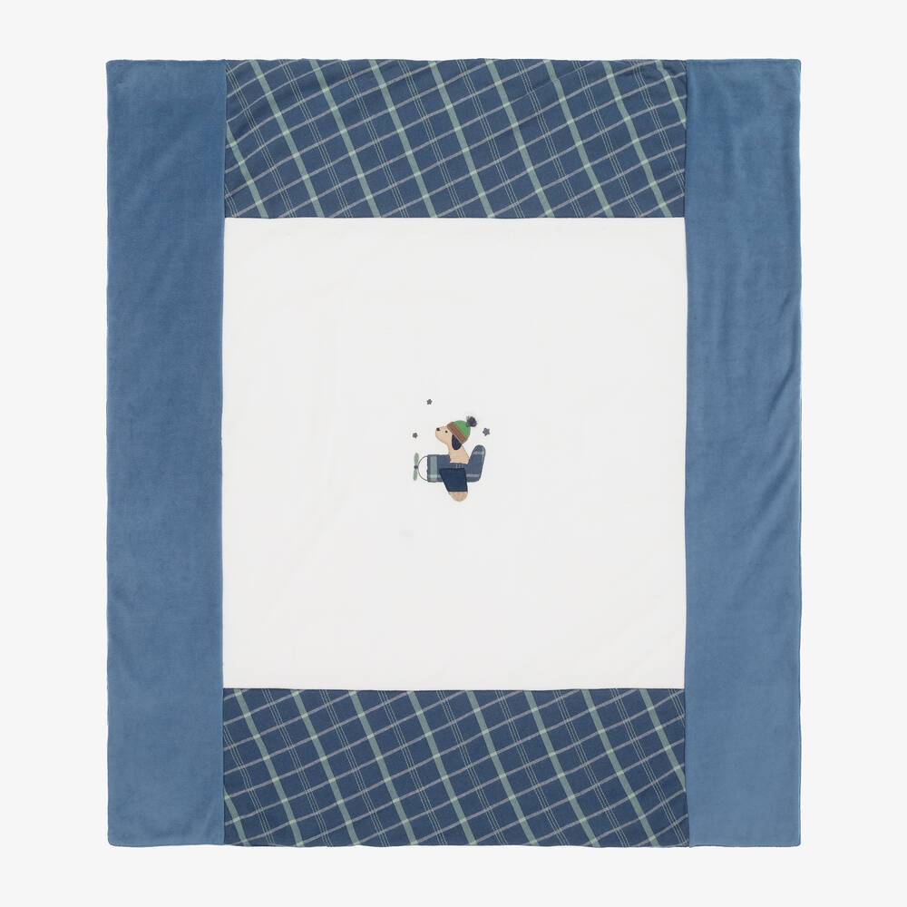 Mayoral Newborn - Blue & Ivory Velour Blanket (90cm) | Childrensalon