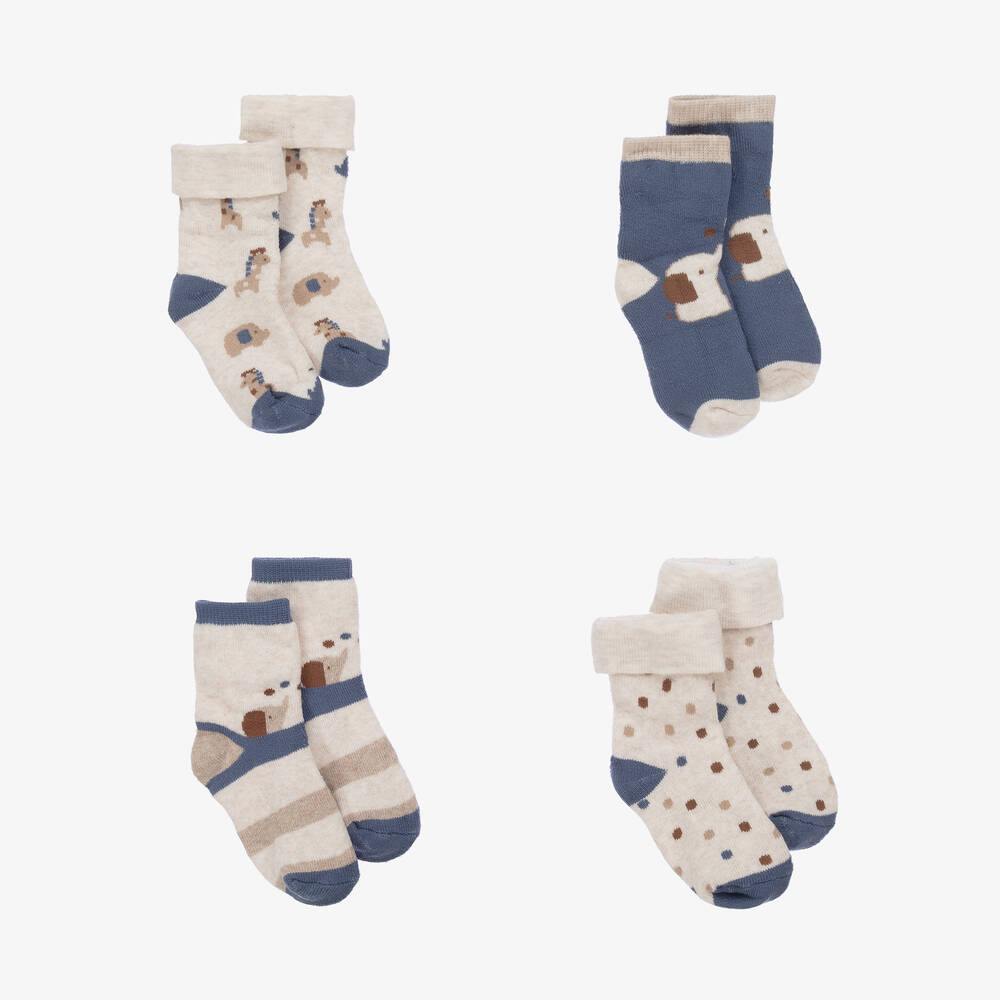 Mayoral Newborn - Blue Organic Cotton Baby Socks (4 Pack) | Childrensalon