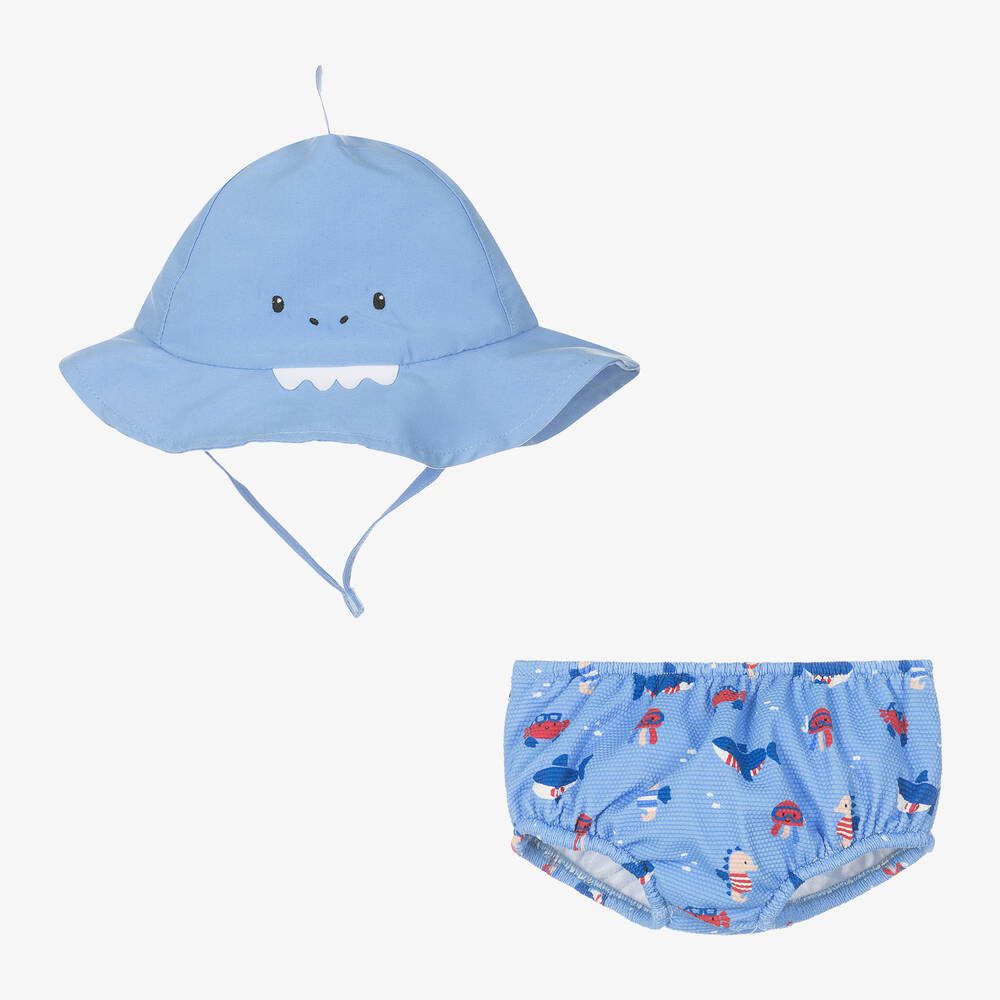 Mayoral Newborn - سروال سباحة و قبعة للشمس أطفال ولادى لون أزرق (UPF40+) | Childrensalon