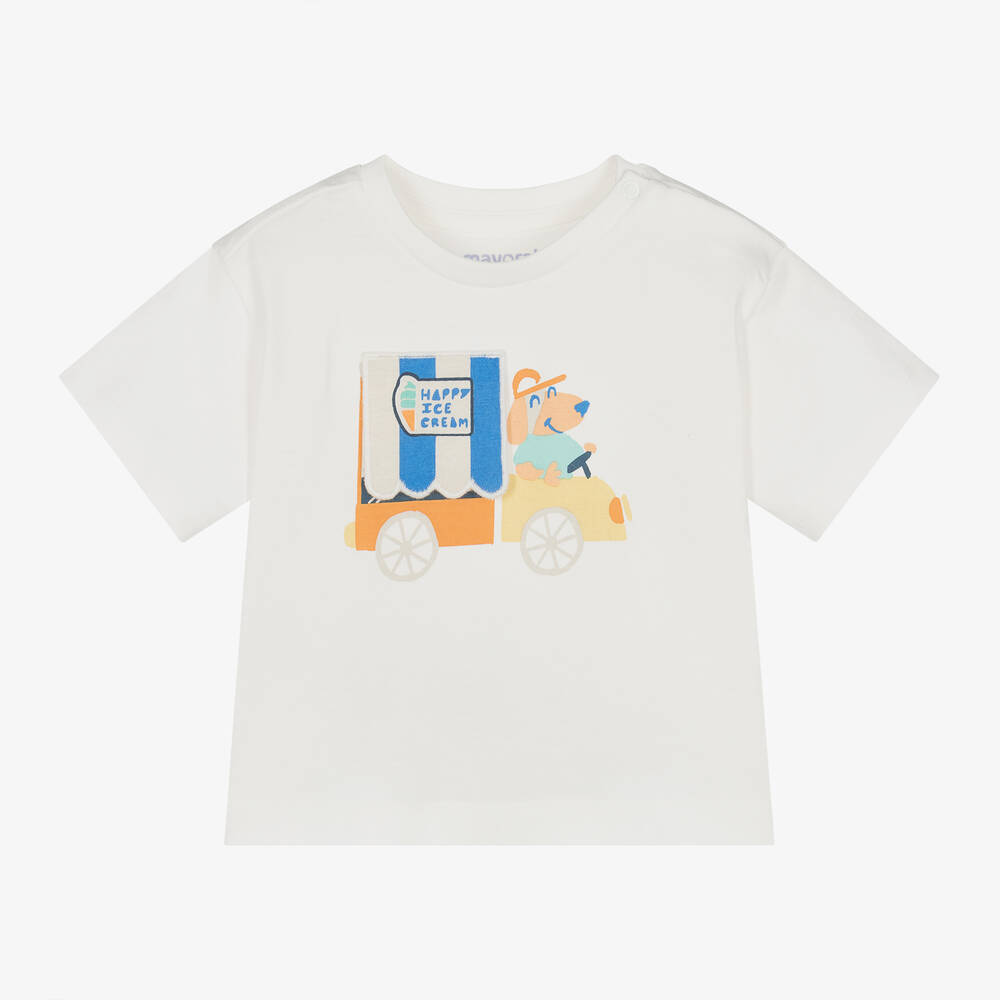 Shop Mayoral Boys Boy Ivory Cotton Ice Cream Cart T-shirt