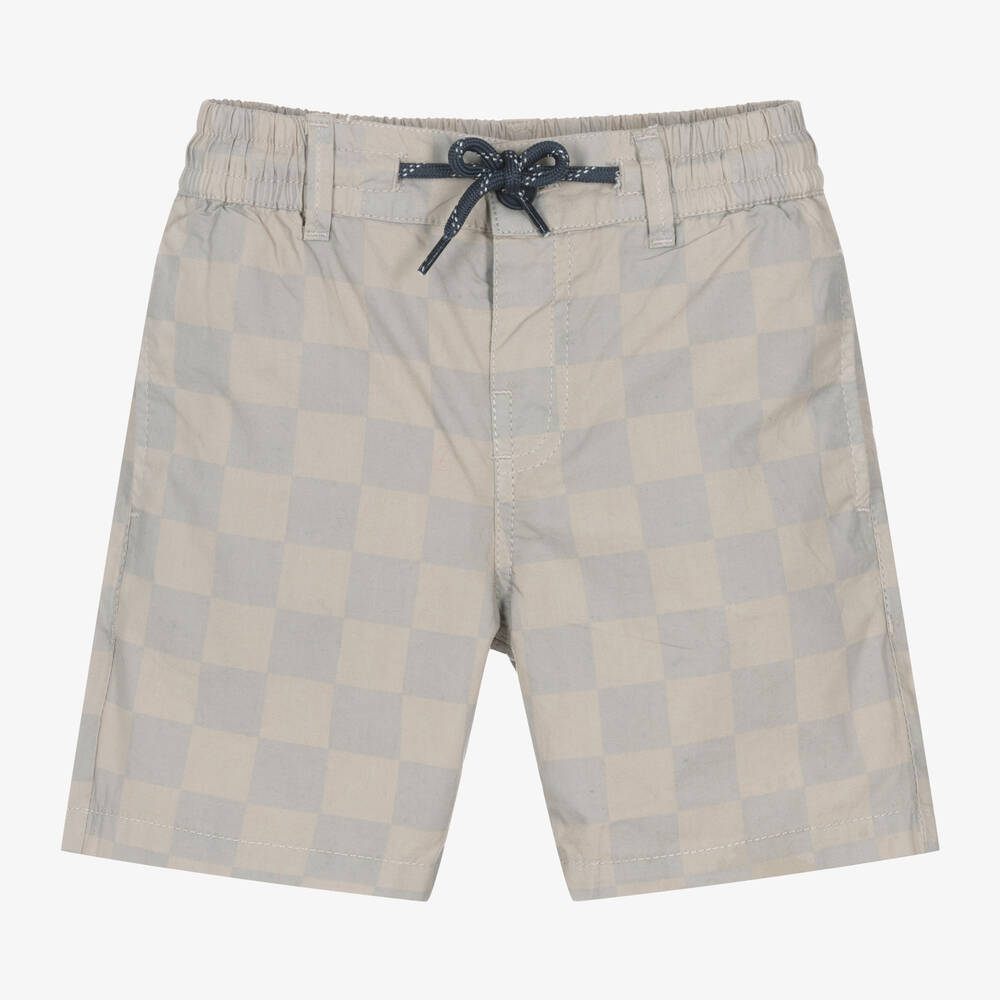 Shop Mayoral Boys Beige Checkerboard Cotton Shorts