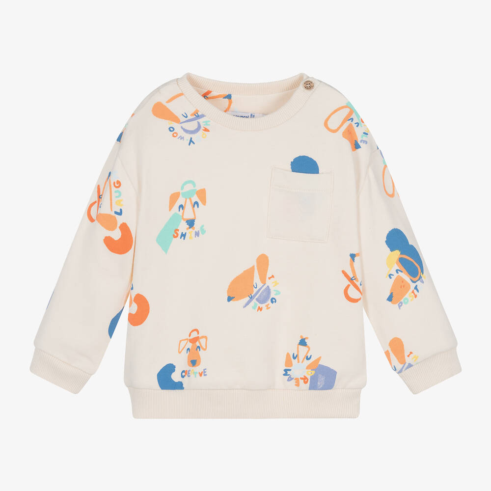 Mayoral - Boys Beige Cotton Dog Print Sweatshirt | Childrensalon