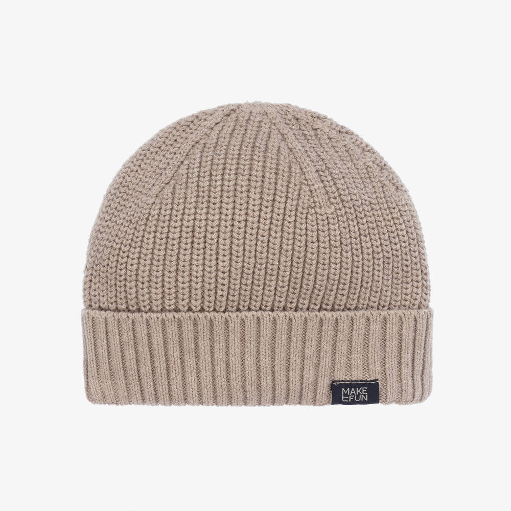 Mayoral - Boys Beige Cotton Knit Beanie Hat | Childrensalon