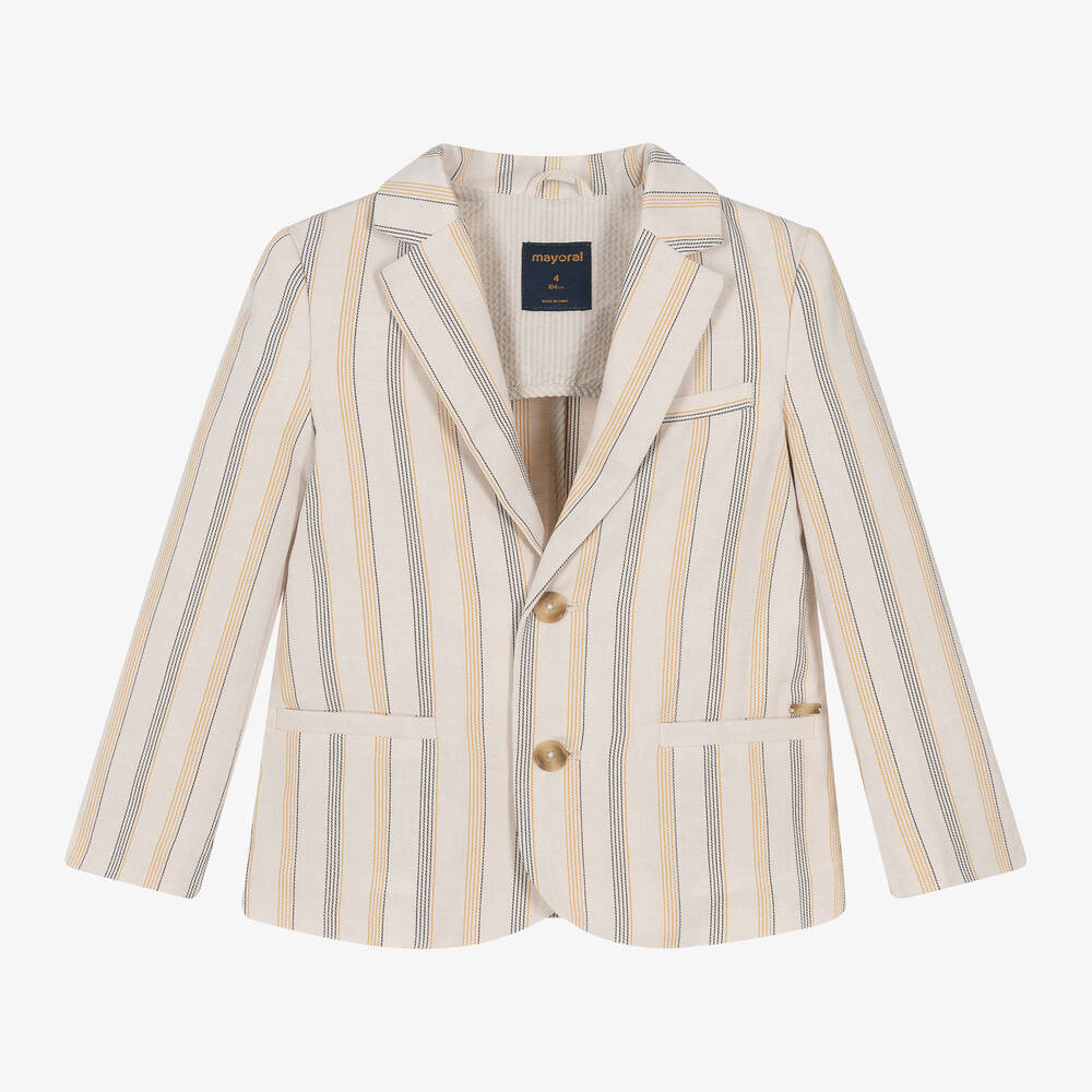Mayoral - Boys Beige Cotton & Linen Stripe Blazer | Childrensalon