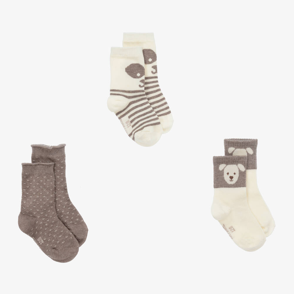 Mayoral - Boys Beige Cotton Puppy Socks (3 Pack) | Childrensalon