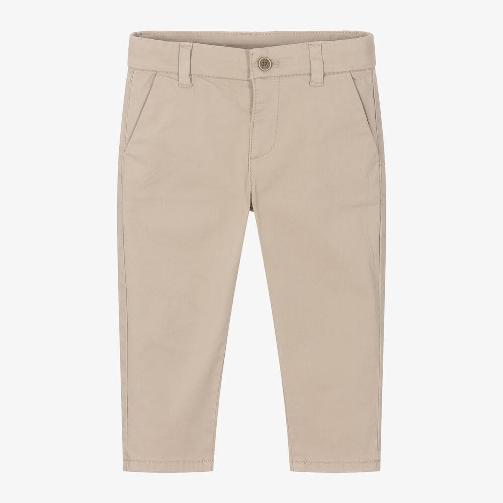 Mayoral Babies' Boys Beige Cotton Slim Fit Chino Trousers