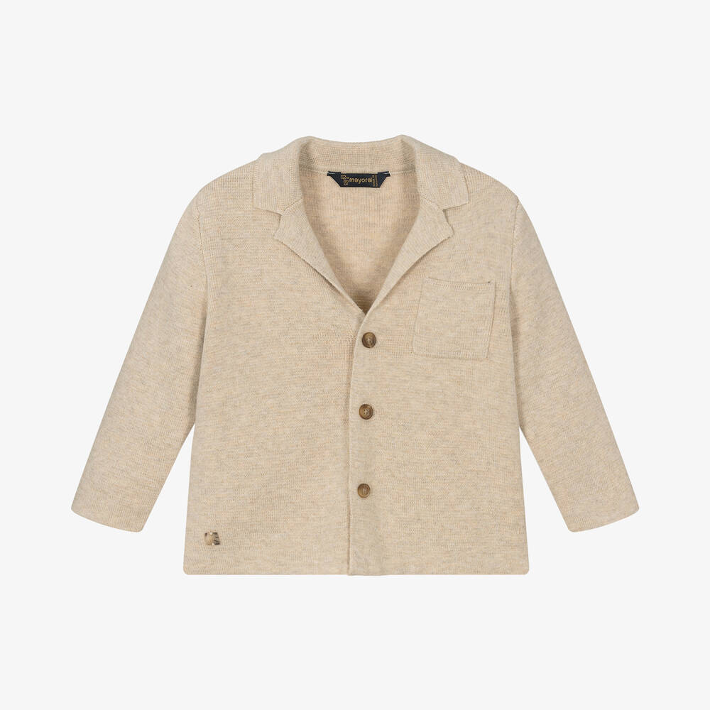 Mayoral - Boys Beige Cotton & Wool Knit Cardigan | Childrensalon