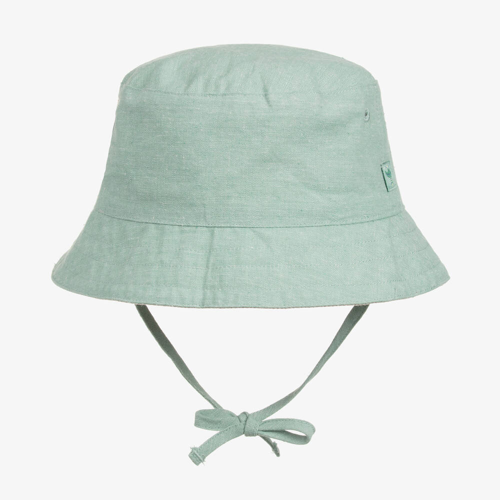 Mayoral - قبعة للشمس بوجهين قطن وكتان لون بيج وأخضر | Childrensalon