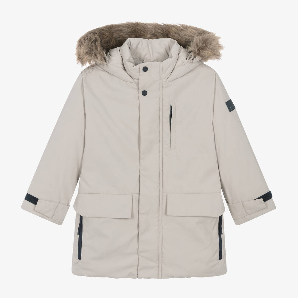 Mayoral - Boys Beige Hooded Parka Coat | Childrensalon