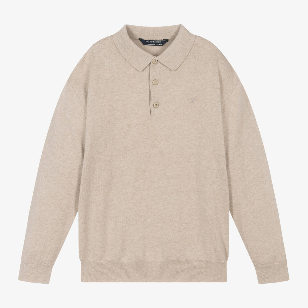 Mayoral Nukutavake - Boys Beige Knitted Polo Jumper | Childrensalon