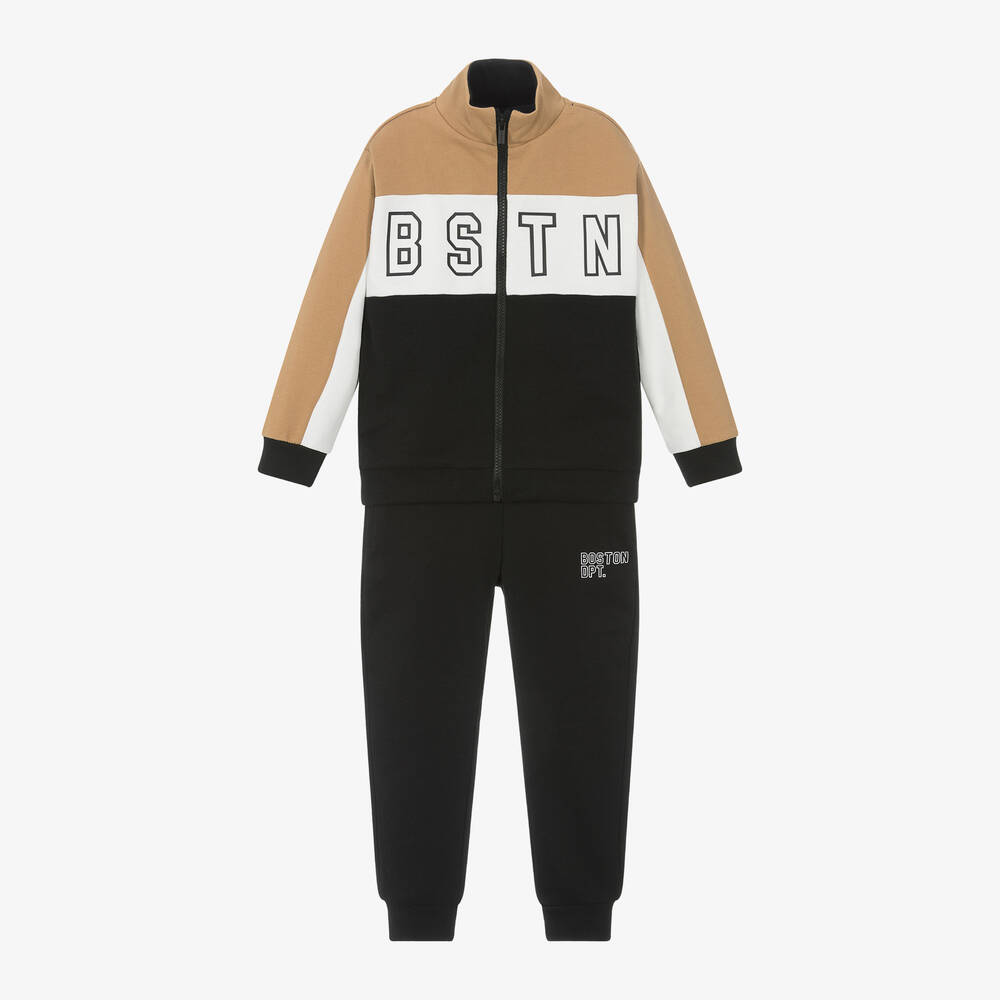 Mayoral - Boys Black & Beige Cotton Tracksuit | Childrensalon