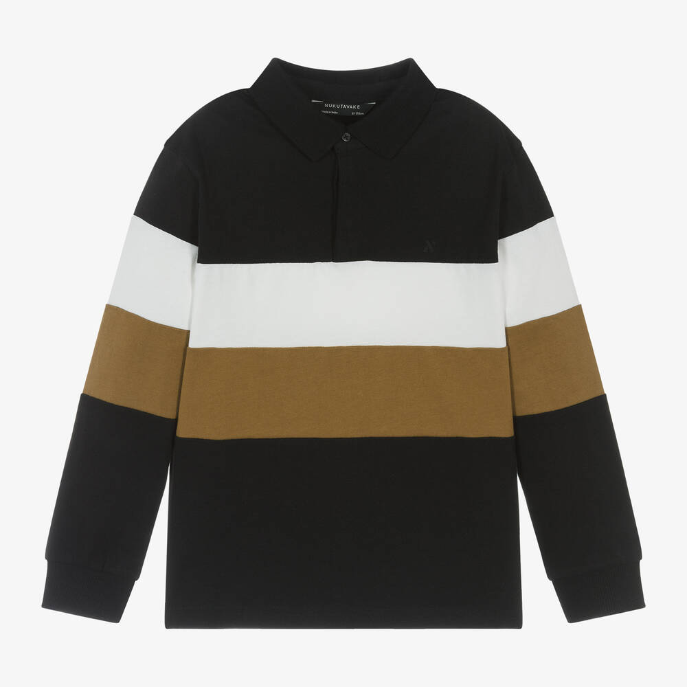 Mayoral Nukutavake - Boys Black Cotton Colourblock Polo Shirt | Childrensalon