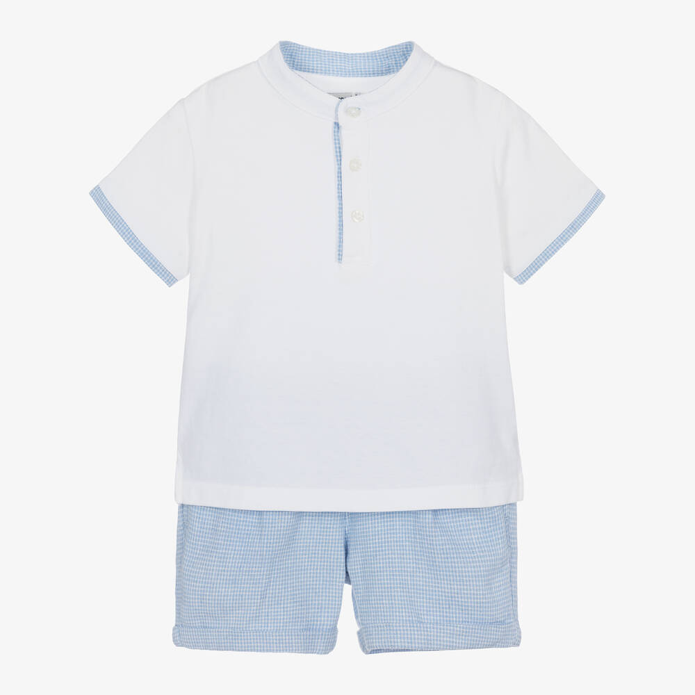 Mayoral - Boys Blue Check Cotton Shorts Set | Childrensalon