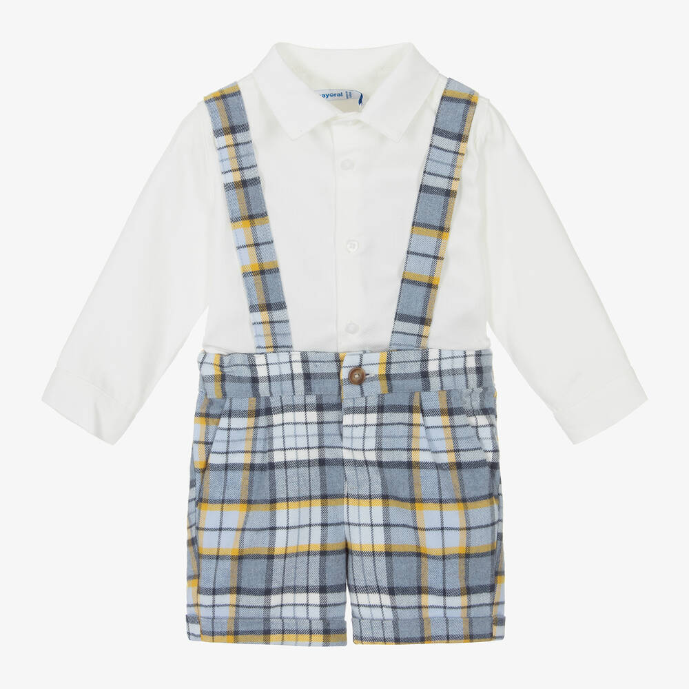 Mayoral - Boys Blue Check Cotton Shorts Set | Childrensalon