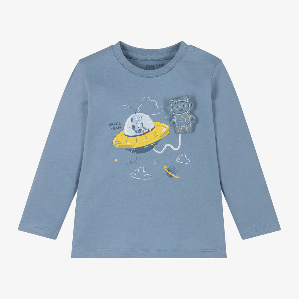 Mayoral - Boys Blue Cotton Astronaut Top | Childrensalon