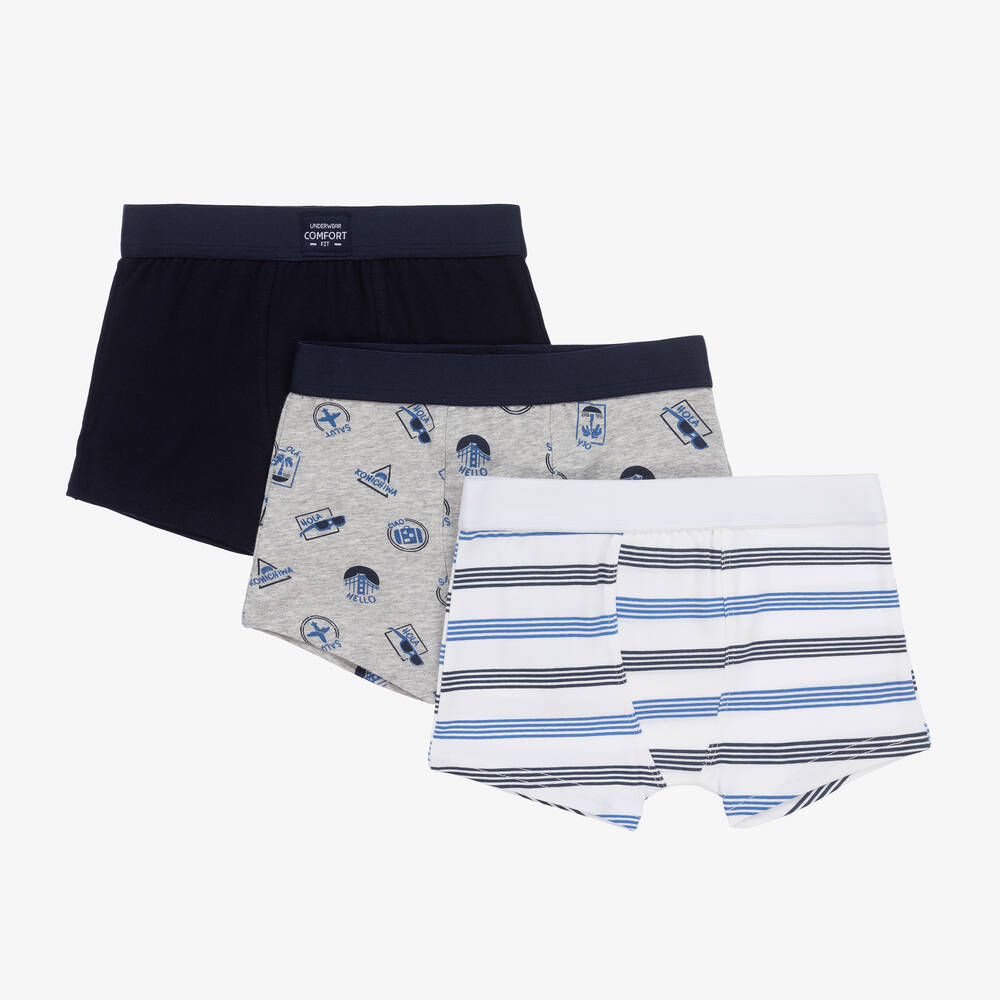 Mayoral - Boys Blue Cotton Boxer Shorts (3 Pack) | Childrensalon