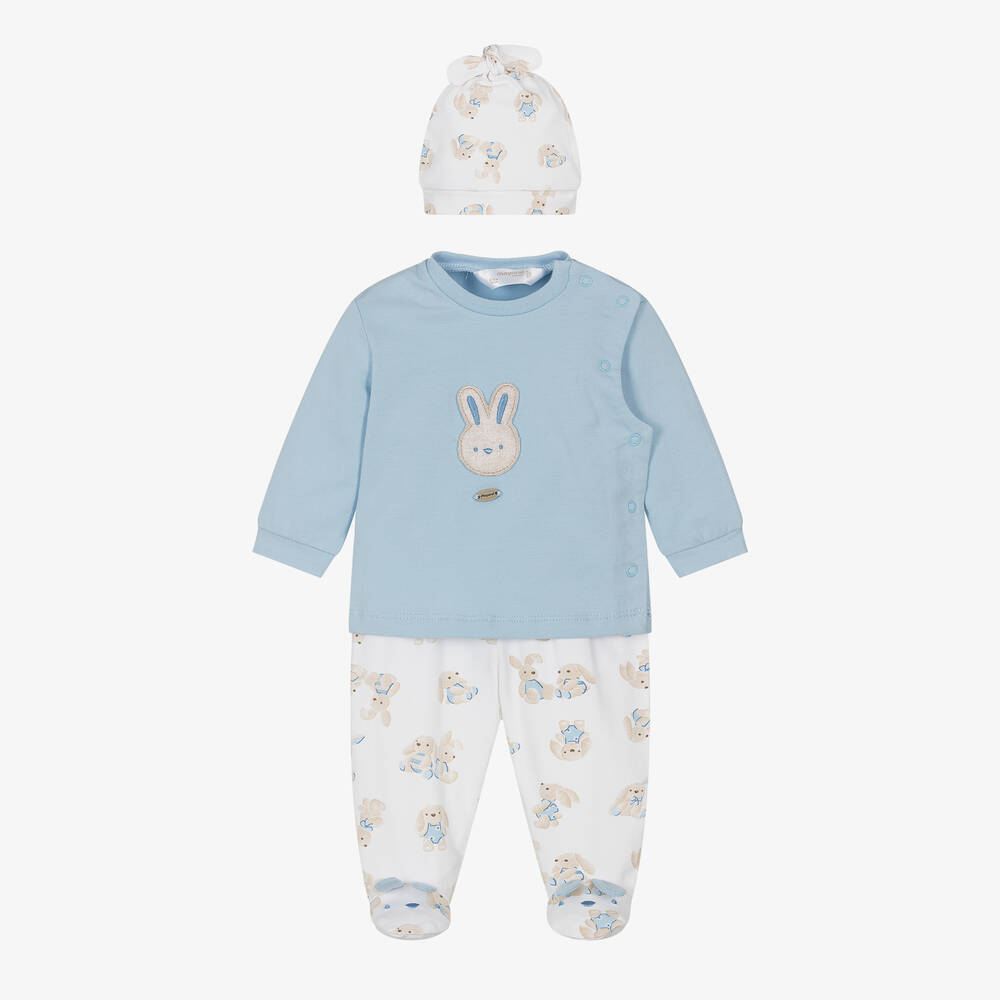 Mayoral - Boys Blue Cotton Bunny Babysuit Set | Childrensalon