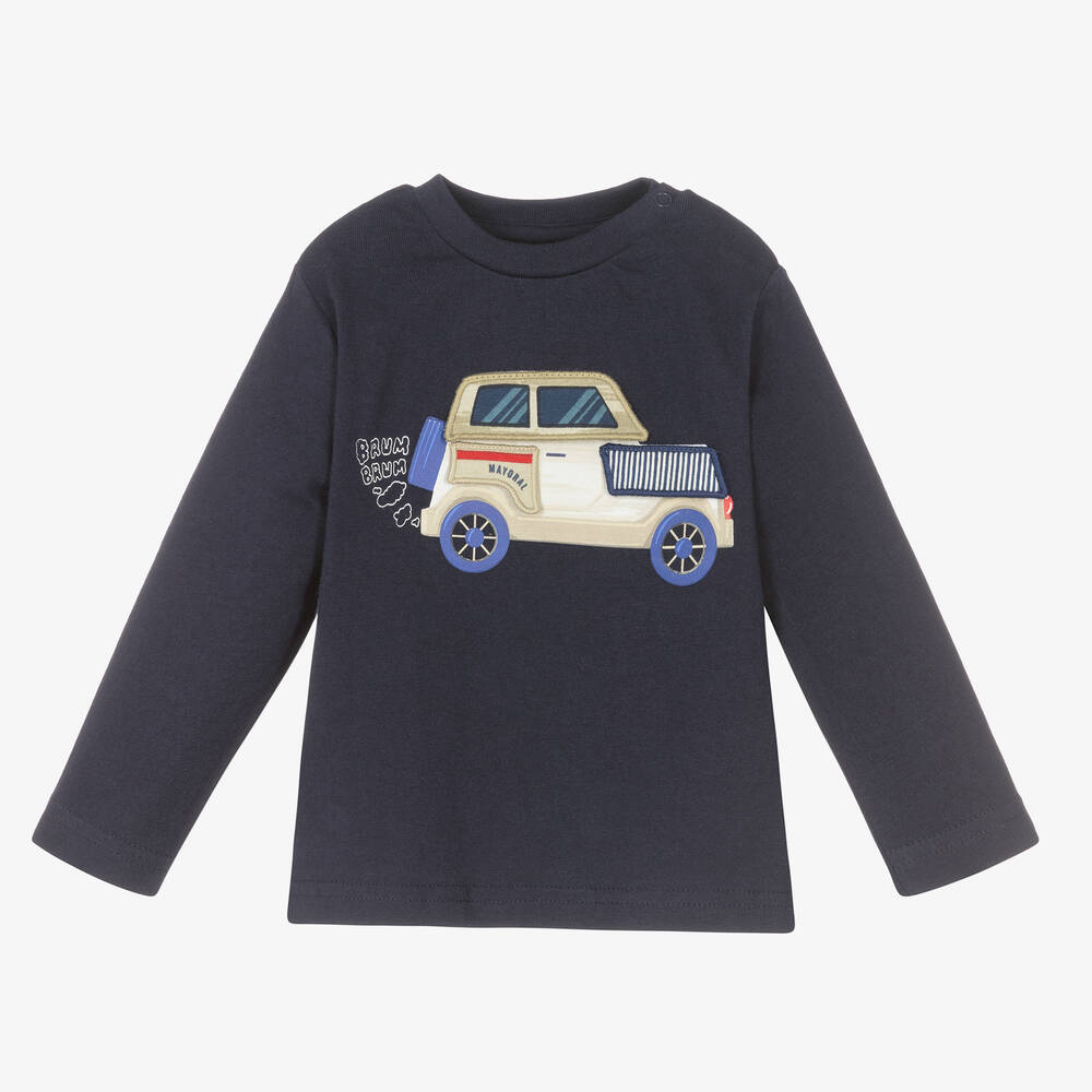 Mayoral - Boys Blue Cotton Car Top | Childrensalon