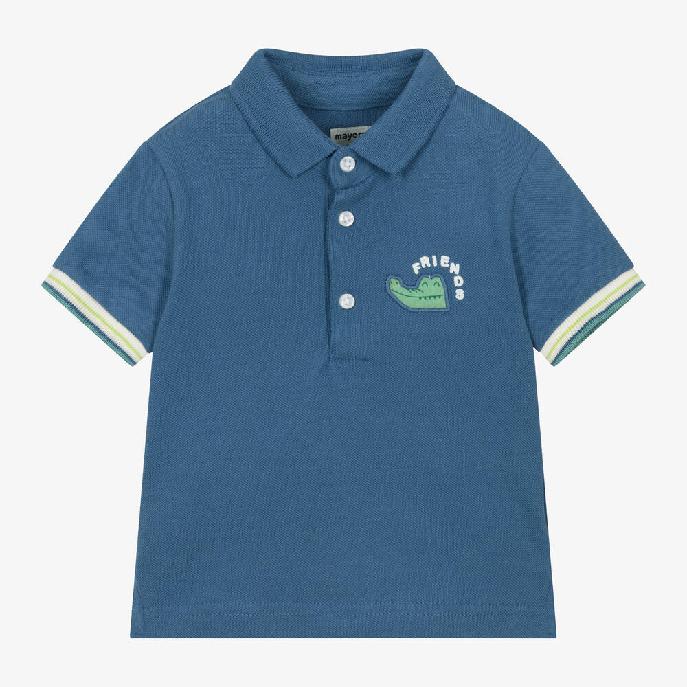 Mayoral - Boys Blue Cotton Crocodile Polo Shirt | Childrensalon