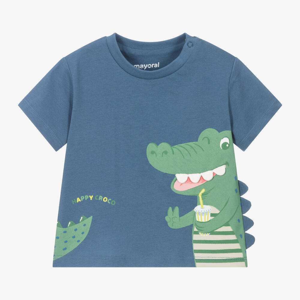 Mayoral - Boys Blue Cotton Crocodile T-Shirt | Childrensalon