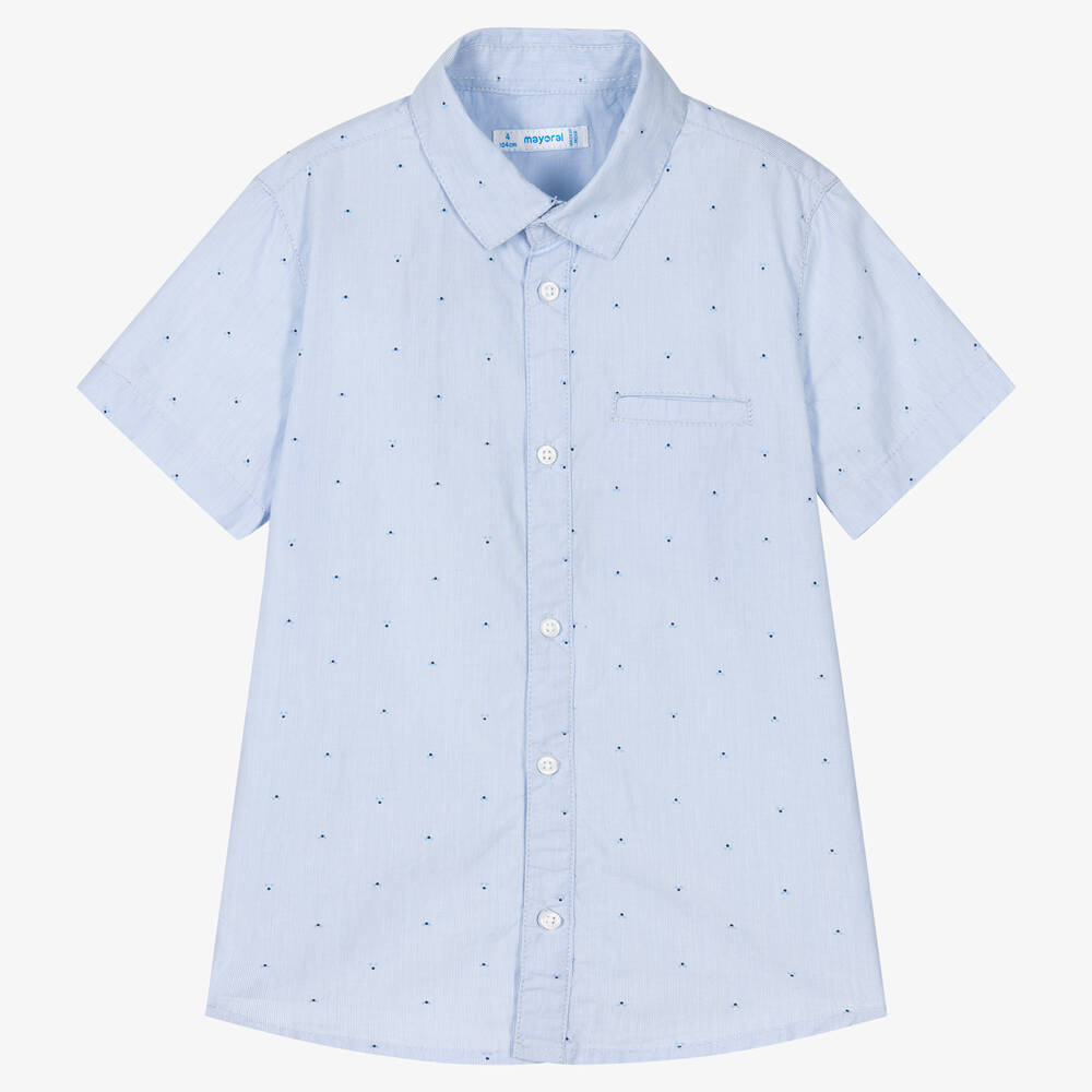 Mayoral - Boys Blue Cotton Dotted Shirt | Childrensalon
