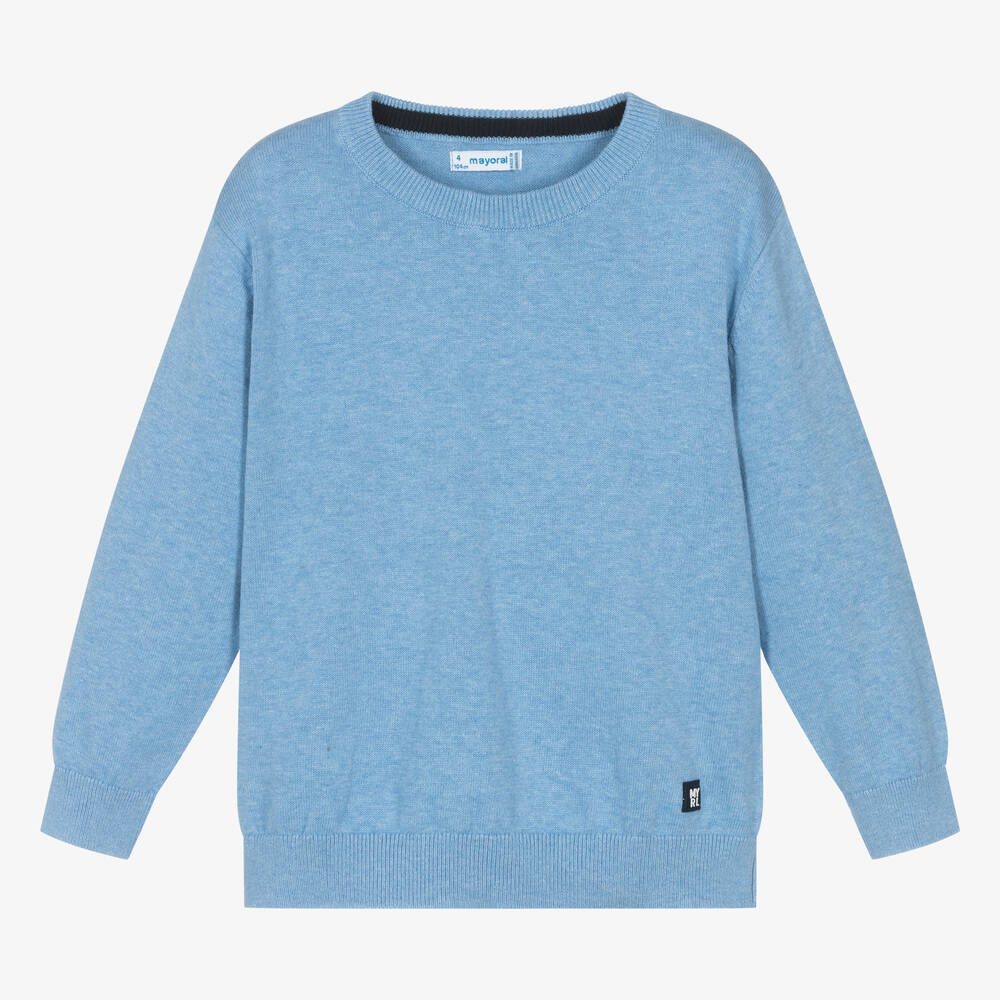 Mayoral - Голубой вязаный свитер из хлопка для мальчиков | Childrensalon