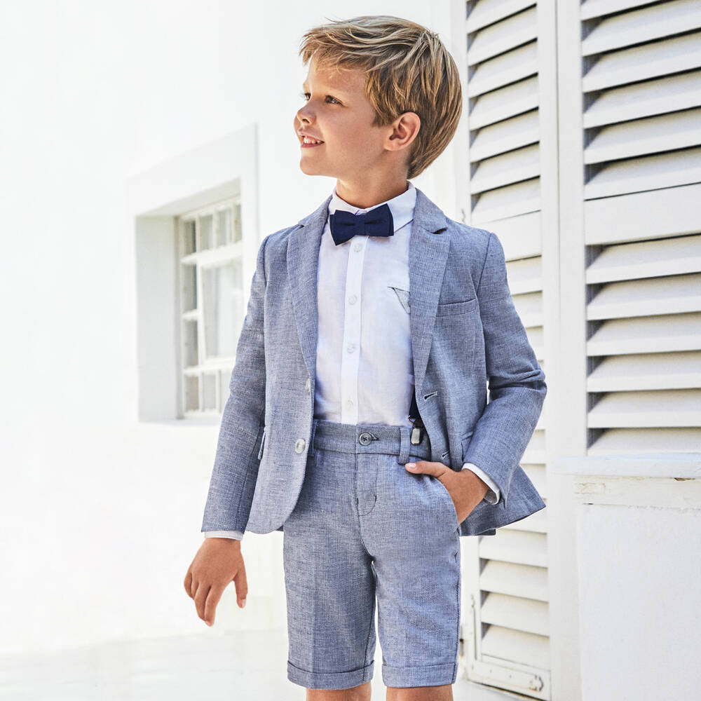 Mayoral-Boys Blue Cotton & Linen Blazer | Childrensalon